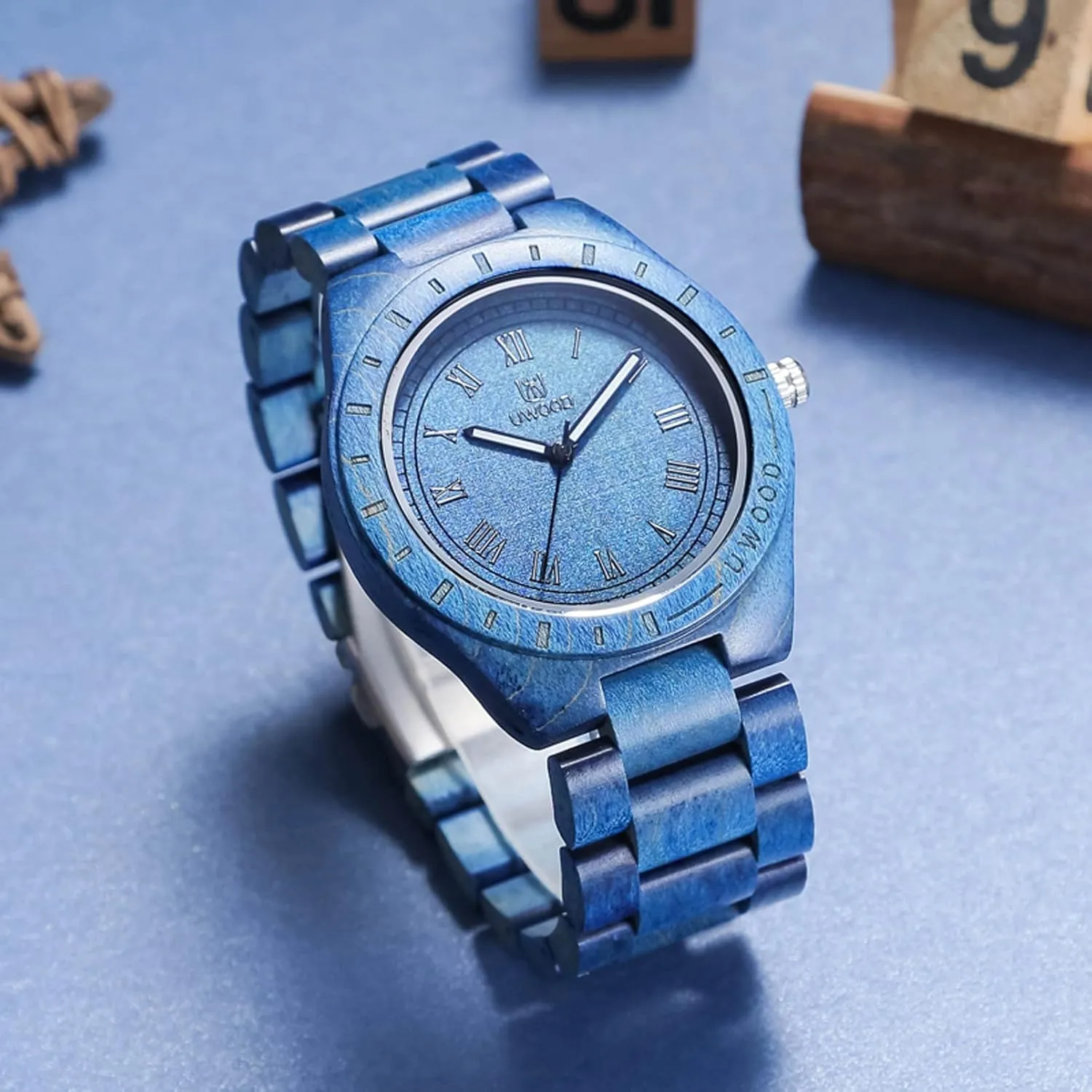 Number Natural Wooden Wristwatch Mens Light nevus rigorously unaltered fiercely Weight Unique Wood Watch, Uwood Series Handmade Sandalwood Analog Quartz Vintage Roman 