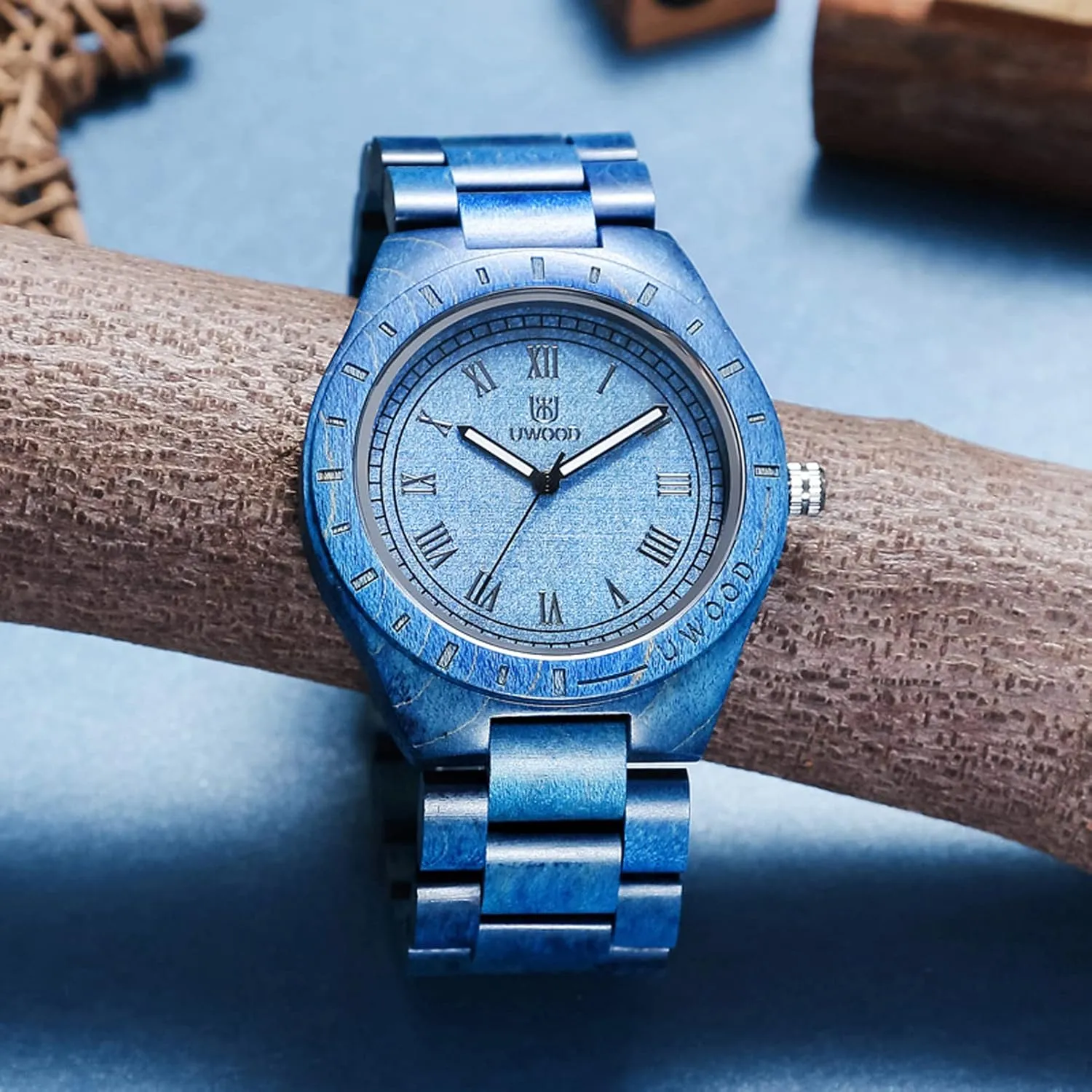 Number Natural Wooden Wristwatch Mens Light nevus rigorously unaltered fiercely Weight Unique Wood Watch, Uwood Series Handmade Sandalwood Analog Quartz Vintage Roman 