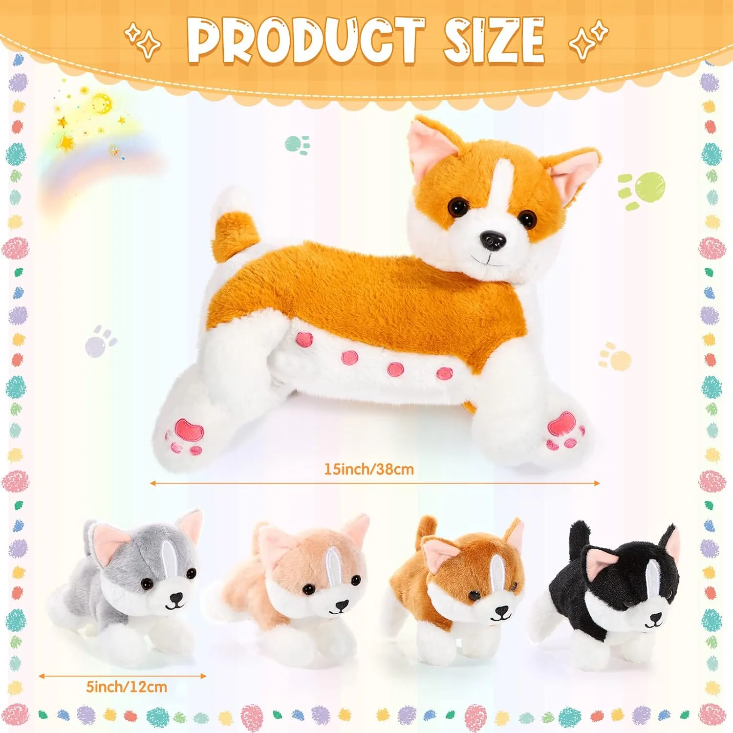 Nurturing Dog Mommy Plush Set with 4 Baby Puppies Soft Cute Dog Themed Stuffed Plush Toys for Kids Girls flash lens suspect xenon penetrate Boys Easter Birthday Gifts(Corgi) Honoson 