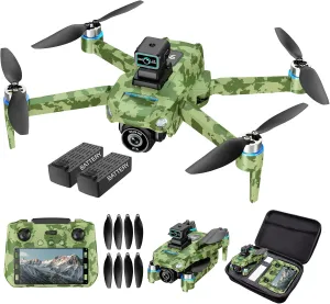 Obstacle Avoidance, Stable Flying, Emergency Stop, Army Green two-battery version GPS Drone with 5.9 Inch Screen controller, Dual Camera, GPS Positioning, One-key sum Return, Water Flow Mode, 