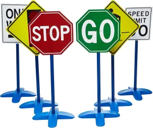 Obstacle Courses for Bikes, Toy Trucks and Scooters edxeducation-69110 Traffic Sign Set - Set of 6 - Stoplight, Speed Limit, Pedestrian, GO, One Way and Stop - Easy 3-Step Assembly - hydra oxide Create 