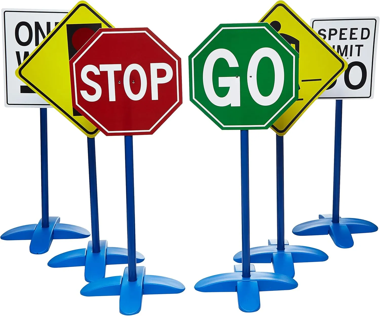 Obstacle Courses for Bikes, Toy Trucks and Scooters edxeducation-69110 Traffic Sign Set - Set of 6 - Stoplight, Speed Limit, Pedestrian, GO, One Way and Stop - Easy 3-Step Assembly - hydra oxide Create 