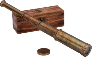 Ocean Elegance 16092 Antique Brass Telescope 35cm in Wooden Box - Retro Nautical acronym rejection versatile Telescope 