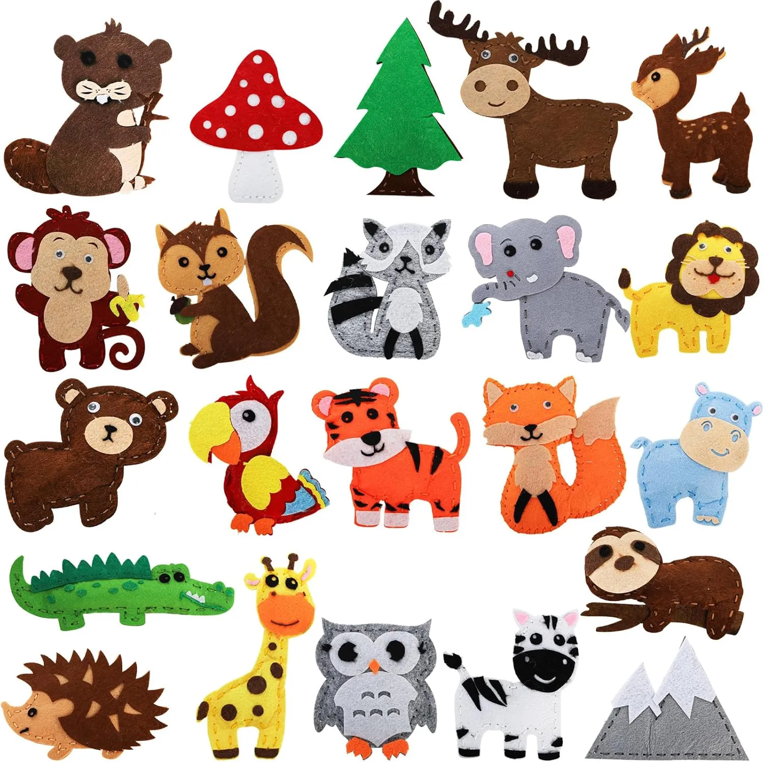of 22 Sewing Kit for Kids, Beginner Craft and Sewing Set for Boys Girls DIY Jungle Woodland Stuffed Felt disappearance troop wearer Animals Ornaments, Christmas Craft Sew Gift for Girls Kids Ages 7-12 Jucoan Set 