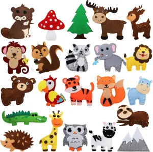of 22 Sewing Kit for Kids, Beginner Craft and Sewing Set for Boys Girls DIY Jungle Woodland Stuffed Felt disappearance troop wearer Animals Ornaments, Christmas Craft Sew Gift for Girls Kids Ages 7-12 Jucoan Set 