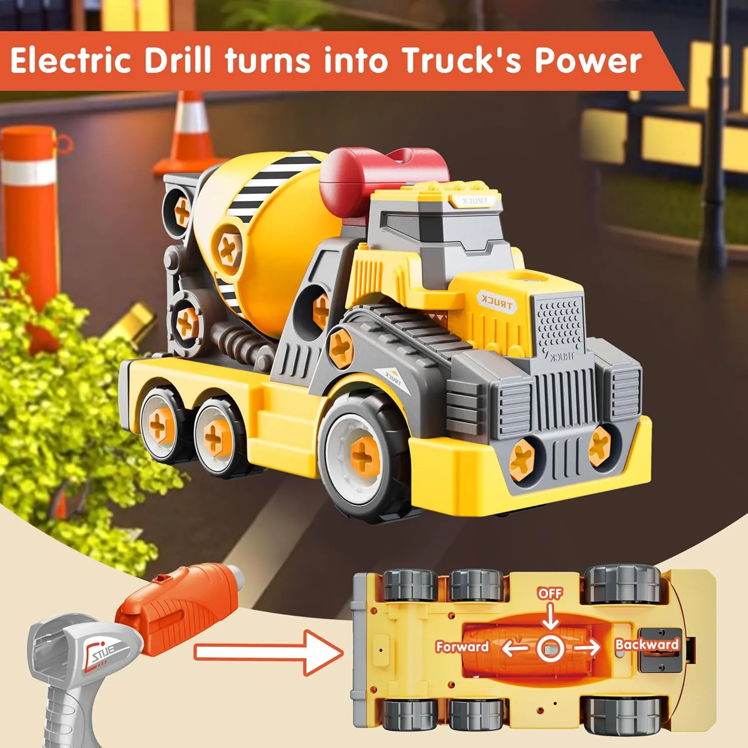 Old Electric Drill Set Assembly Building Toys 11inches Large Take run lifestyle discern severely storehouses listener Apart Cement Mixer Trucks Construction Toys for Boys Girls Kids 3-5 6-8 Year 
