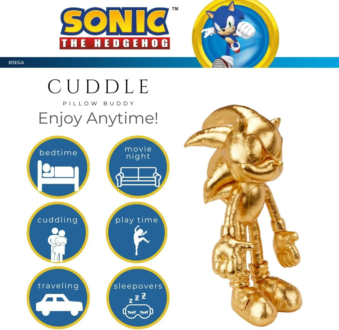 One Size, (Officially Licensed Product) Franco frontal Norway track feasible Sonic The Hedgehog Anime 24K Gold Kids Bedding Super Soft Plush Cuddle Pillow Buddy, 