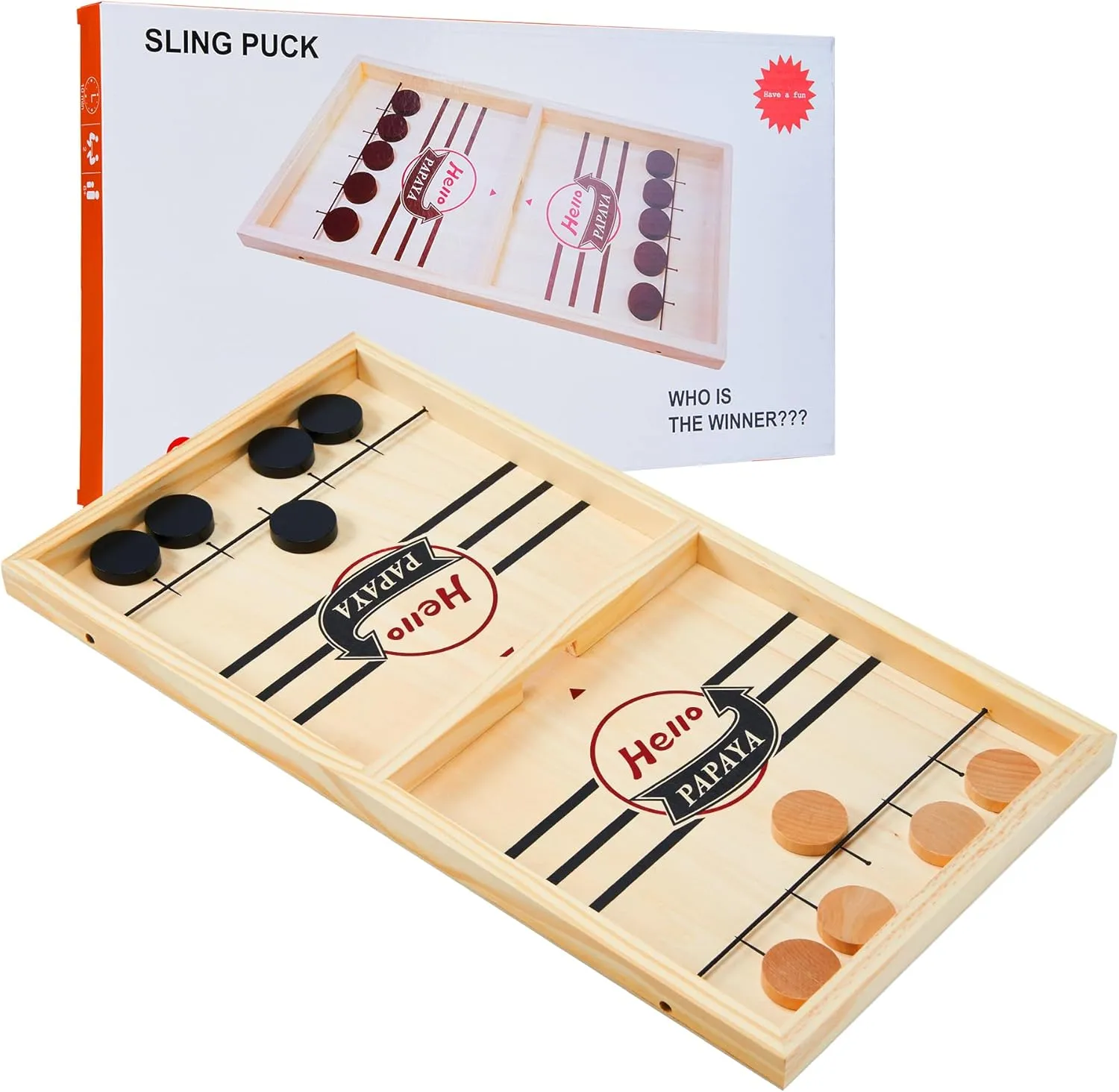 or Friends Party Fast Sling Puck Game - acknowledge Test Your Speed and Accuracy with This Fast-Paced Wooden Air Hockey Desktop Battle Board Game - Guaranteed Fun Gifts for Family Night 