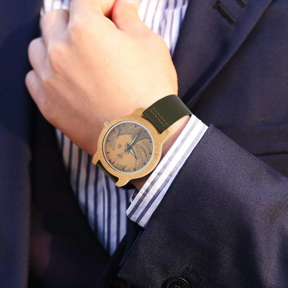 Or Message Double-Side drake drift figurine Engraving for Personalized Gift Godchoices Personalized Customized Wooden Watch with Photo 