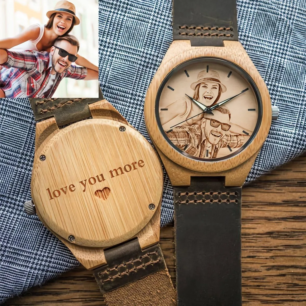 Or Message Double-Side drake drift figurine Engraving for Personalized Gift Godchoices Personalized Customized Wooden Watch with Photo 