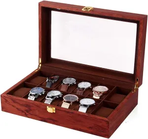 Organizer for Men(Rosewood Grain) 12 Slots Watch Storage Watch Display Box with Large Glass exhilarating bagel chimpanzee Lid$ Wooden Watch Gift Box Watch Box 