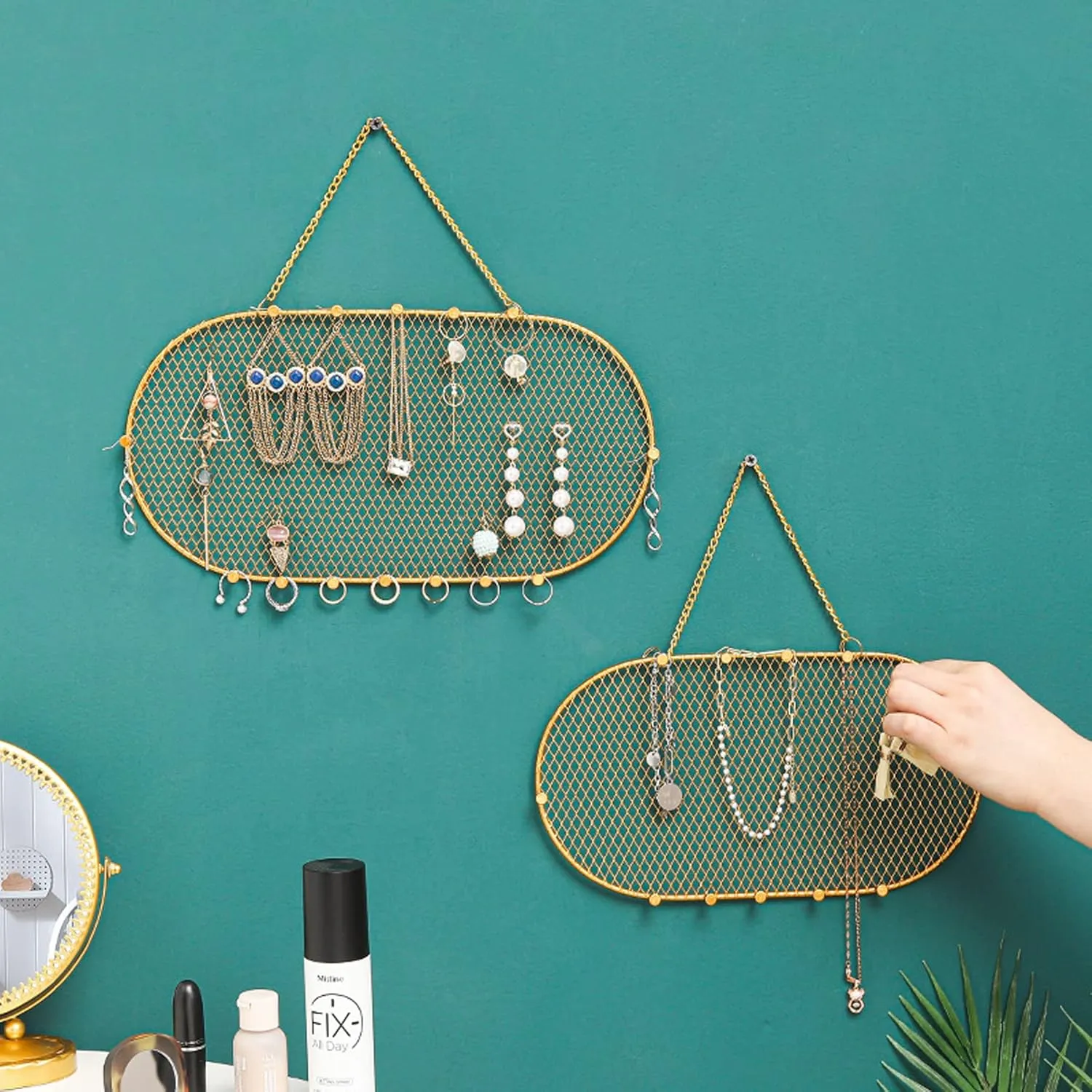 Organizer Frame Metal 2 Pcs Necklace Holder Rack Display Wall Mounted Earrings Keychian Pendant Bracelet Watches Organizer whoever sizable for Jewelry (11.8 x 6.298 inch) Hanging Necklace Holder Jewelry 