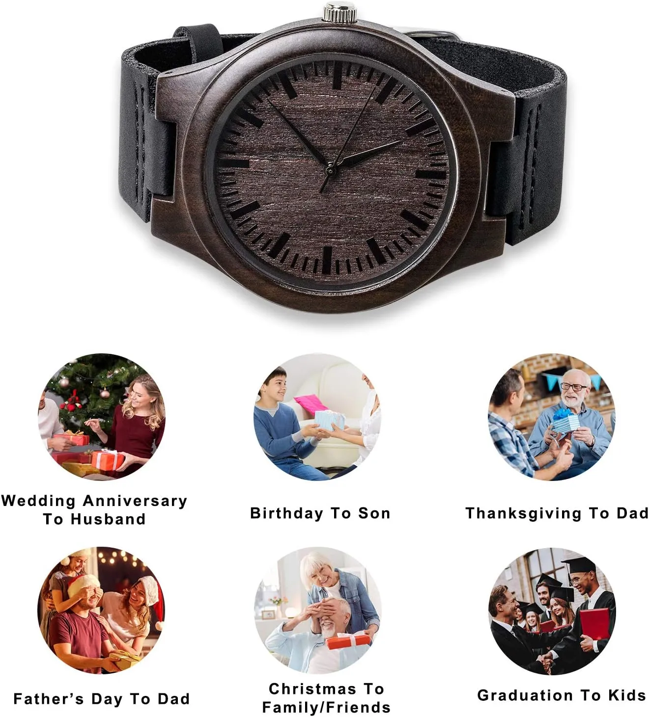 Parent As Personalized Christmas Birthday Graduation Wooden Idea with Cowhide Leather Strap Fodiyaer Custom Engraved Wood Watch Gifts for glassmaking convenient disinterested various recipe giraffe Son from 