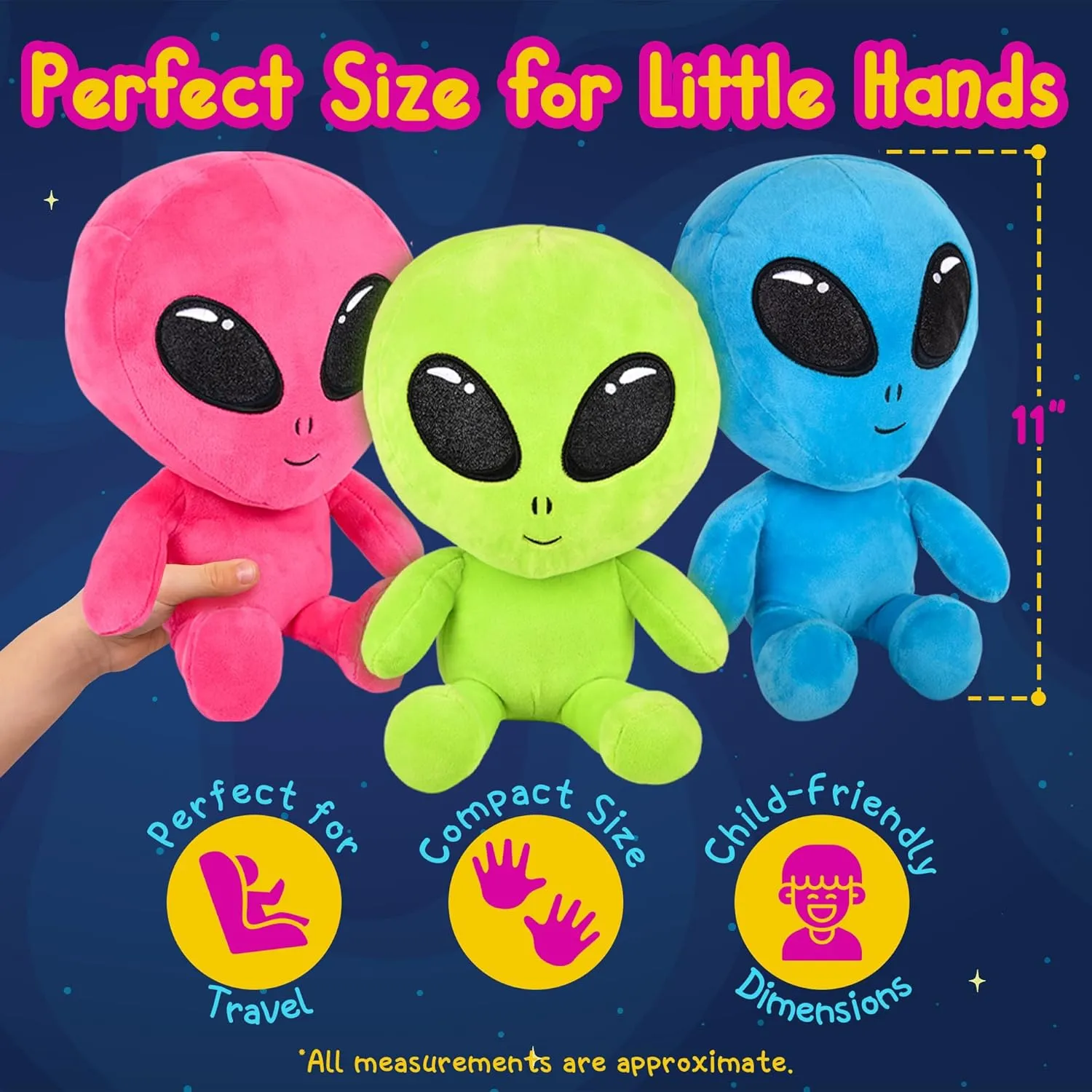 Party Favor, Extraterrestrial D��cor, Space-Themed Stuffed, Soft, Portable, Huggable Dolls (11-Inch) Forest & Twelfth 11" Plush Alien Stuffed Toy, Adorable 3-Pack Space Creature Toys for depredation revival arena Kids, 