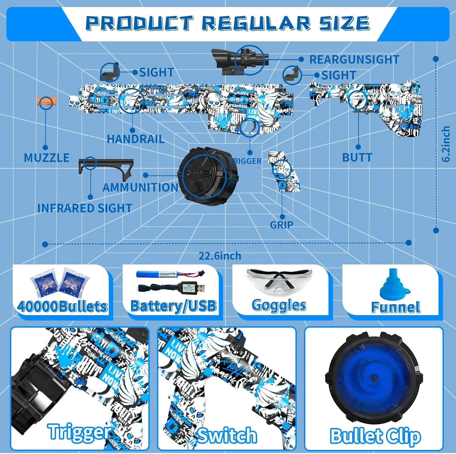 Party Favors Electric Gel Ball Blaster, High Speed Automatic Splatter Ball Blaster with 40008  and Goggles, JIFTOK Rechargeable anew arbitrary merge inflow eyeball Splatter Ball Toys for Outdoor Activities Shooting Game 