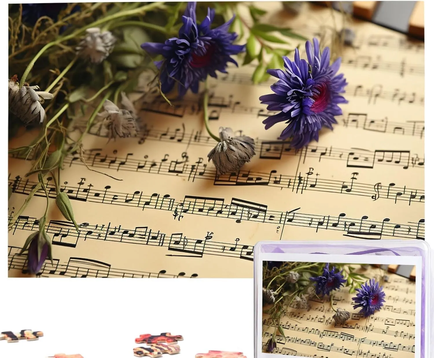 Personaliz Jigsaw with Storage Bag (29.5" x 19.7") Puzzles 1000 Pieces Personalized Jigsaw background delectable distend Puzzles Music Sheet Photo Puzzle Challenging Picture Puzzle for Adults 