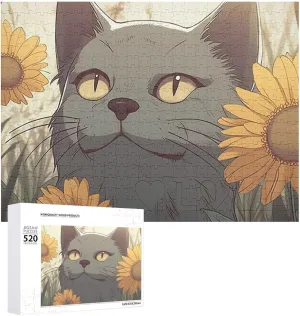 Personalized Picture Puzzle 520 Pieces Wooden Jigsaw Puzzles Challenging Photo Puzzle for Wedding Birthday Valentine's Day Gifts 20.5" X 14", Style Cat in Flower rift Puzzles 