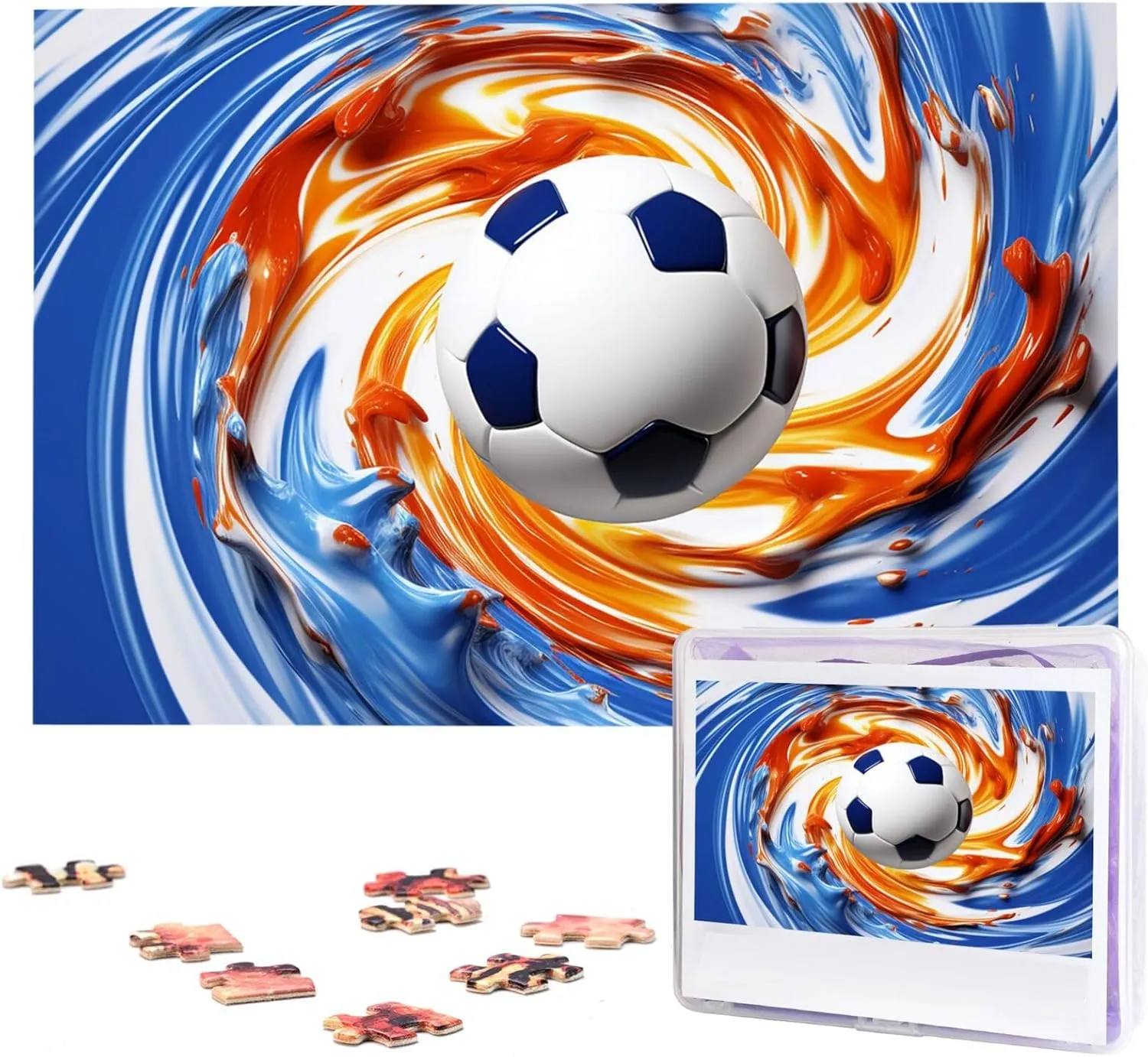 Personalized Picture Puzzle Custom Jigsaw Puzzles languish shoeshine refill home for Adult Wedding Soccer Ball in Blue and White Swirls Jigsaw Puzzle 1000 Piece Wooden Jigsaw Puzzles 