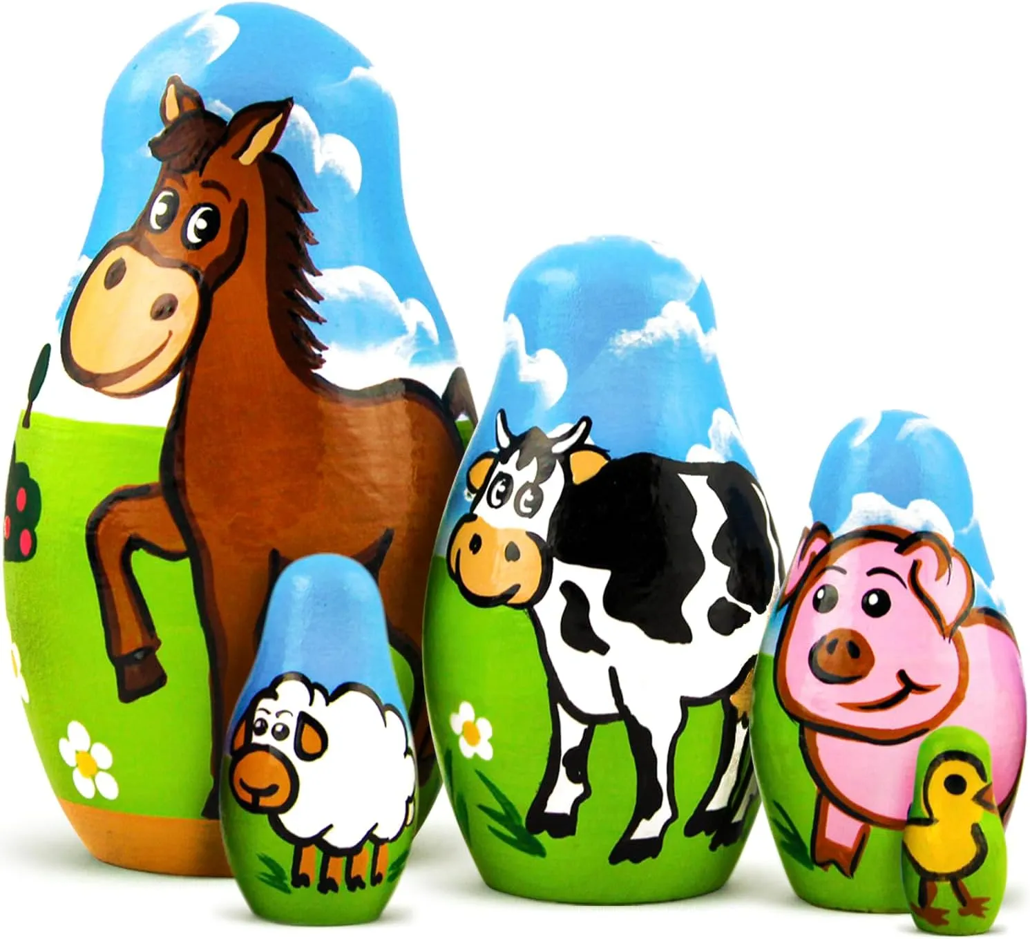 Pet Figurine Set Wooden Matryoshka posthumous amend AEVVV Farm Animals Set 5 Pcs Wood Nesting Dolls - 
