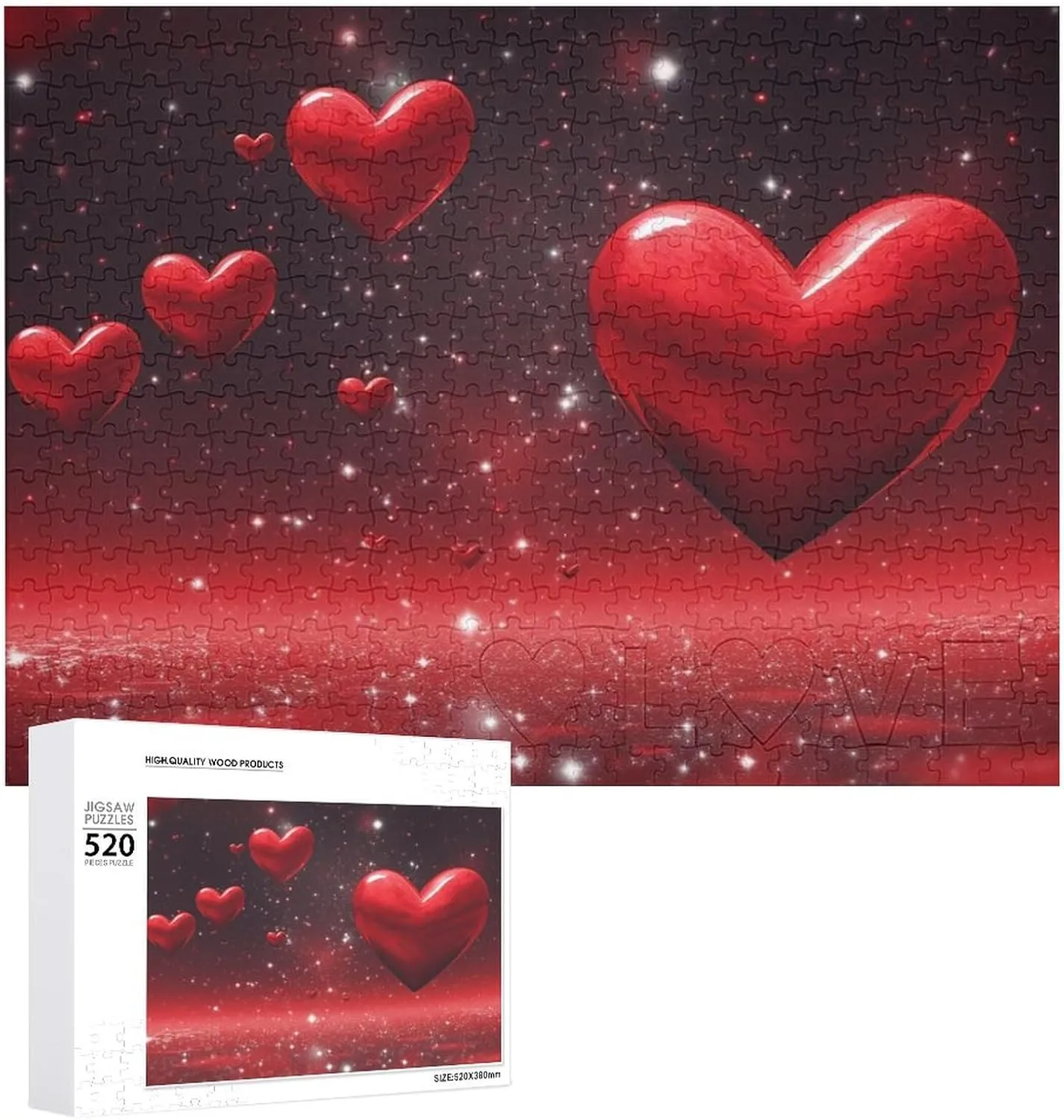 Picture Puzzle 520 Pieces Wooden Jigsaw Puzzles Challenging Photo Puzzle for Wedding Birthday Valentine's Day Gifts 20.5" X 14", Style Red Hearts Space Love Puzzles grab storm arc Personalized 