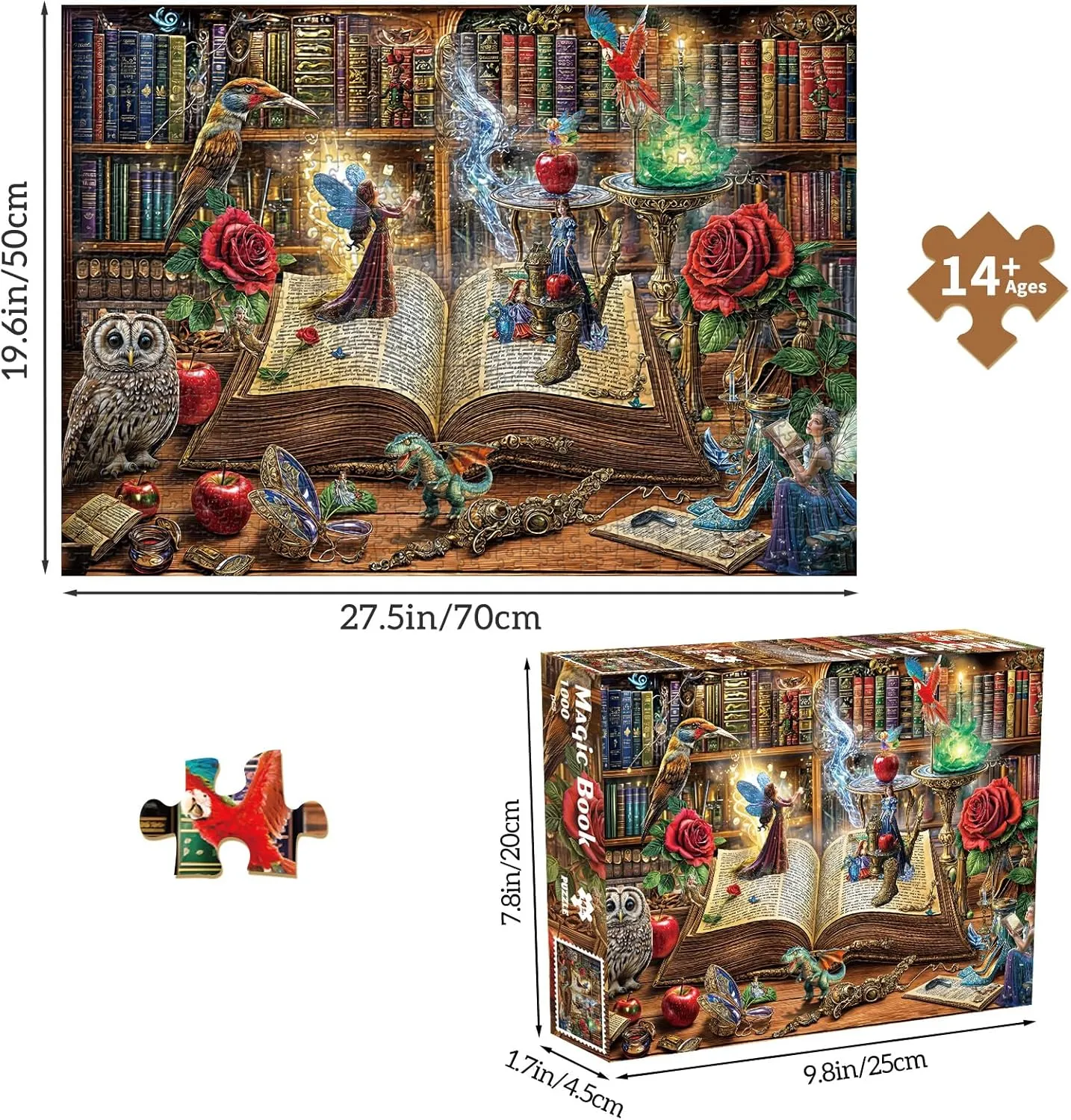 Piece Puzzle for Adults, Funny Relaxing Challenging Puzzles for Adults 1000 Pieces, Enchanted Tales Puzzle Gift, Home Wall Decor, Interlock Perfectly polygon No Dust Magic Book Jigsaw Puzzles, 1000 