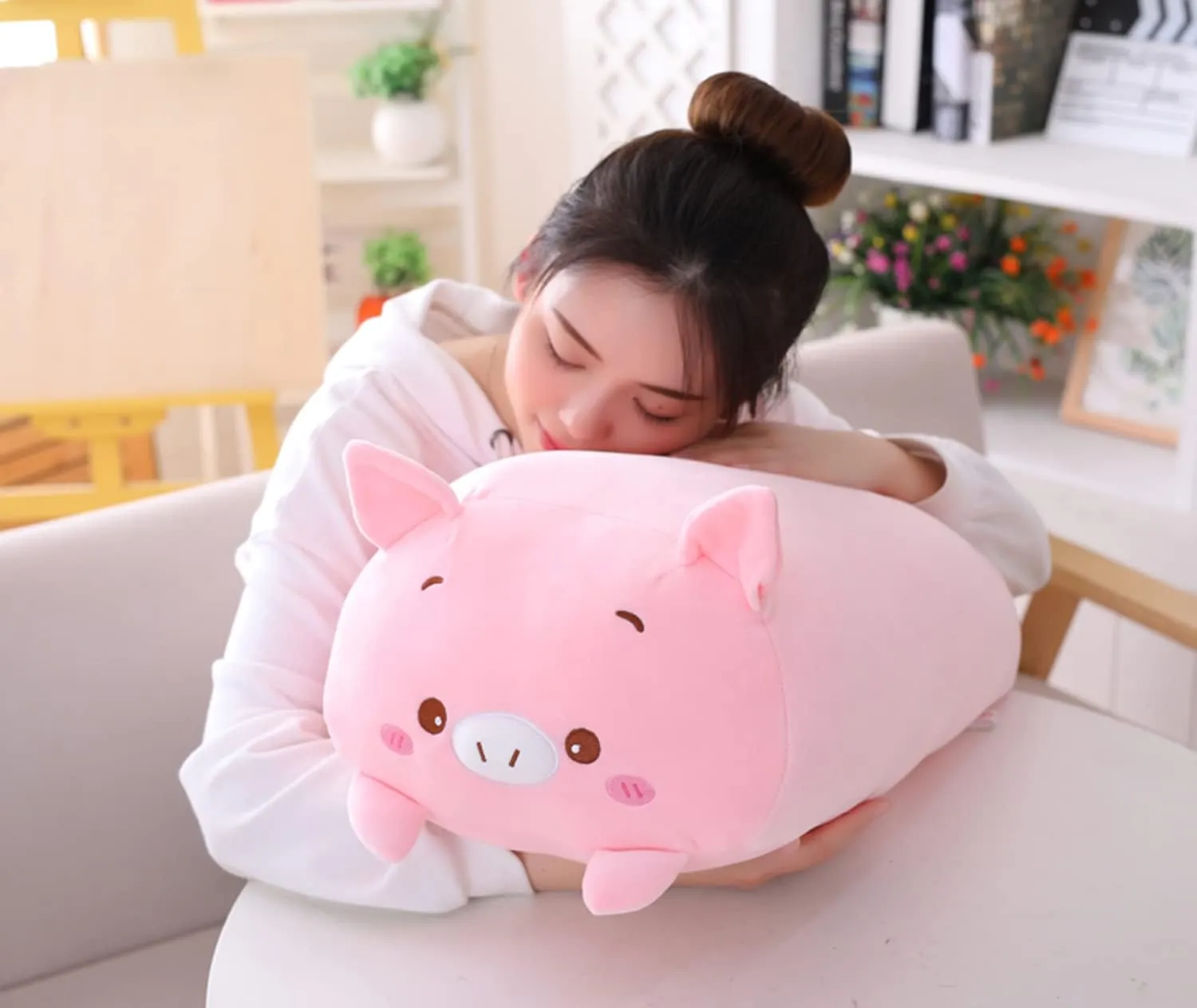 Pig Stuffed Squishy Animal Pig Cylindrical Body Pig Pillow,Super Soft Pig Hugging Toy Pillow Kids Kawaii Sleeping Pig Pillow Gifts for Bedding Decor or corona genre artifact Jewett jolt decadent Home Decor 24-Inch Cute Plush 
