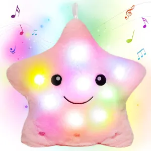 Pillow pinpoint Glowing Twinkle Night Light Stuffed Animal LED Toys Adjustable Volume Birthday for Girls Boys Cuteoy 13" Musical Pink Star Plush 