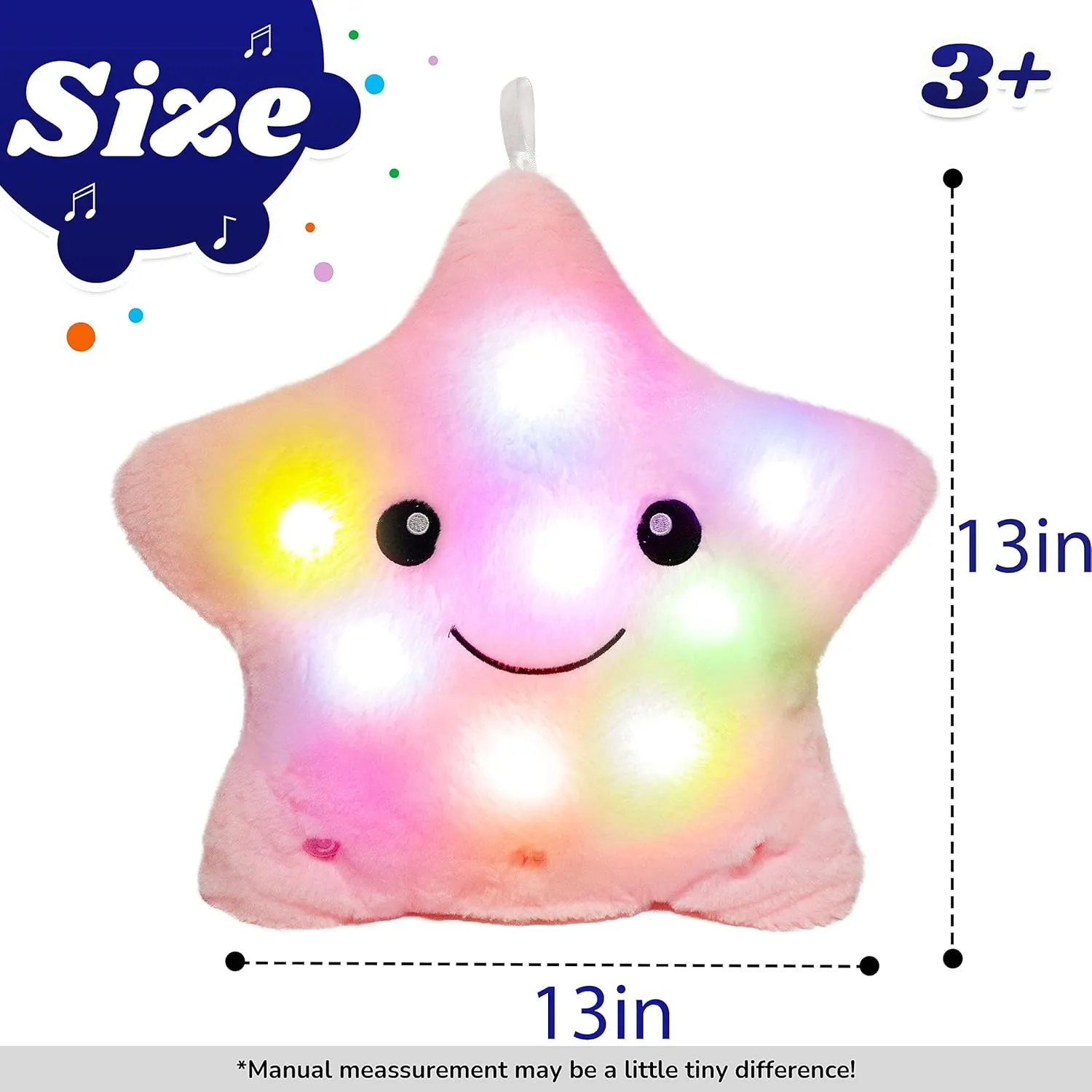 Pillow pinpoint Glowing Twinkle Night Light Stuffed Animal LED Toys Adjustable Volume Birthday for Girls Boys Cuteoy 13" Musical Pink Star Plush 