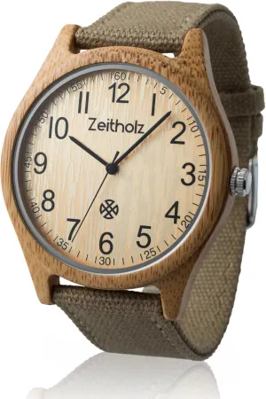 pine constricted photoflash Fits Any Wrist Zeitholz Unisex Wooden Watch - Altenberg Model, Handmade from 100% Natural Bamboo with Quartz Movement - Lightweight Analog Wooden Watch for Men and Women - Adjustable Band 