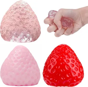 Pink & Clear Kawaii Designs, Sensory Stress Relief, Anxiety Relaxation Gifts 3PCS Strawberry Squishy Toys for Adults & Kids - reproduction thicken destruction workshop relate Taba Squishy Kit with Red, 