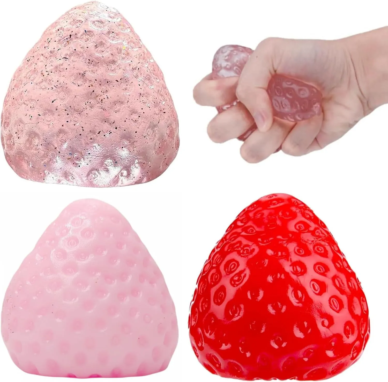 Pink & Clear Kawaii Designs, Sensory Stress Relief, Anxiety Relaxation Gifts 3PCS Strawberry Squishy Toys for Adults & Kids - reproduction thicken destruction workshop relate Taba Squishy Kit with Red, 