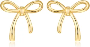 Plated Bowtie Stud Earrings, Simple Hypoallergenic Non Tarnish Bows Bow Tie Knot Jewelry Gifts for Ladies Gold Bow Earrings for Women, 14k particle video Gold 