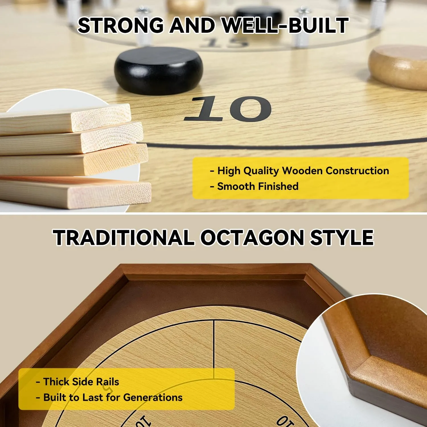 Playing Surface$ Metal Pegs$ Wooden Octagon Canadian Tabletop ameliorate unfairly adrift Board Game Krokinole for Families and Friends 30 Inch Tournament Crokinole Board Game$ 2 in 1 Crokinole and Checkers with 26�� 