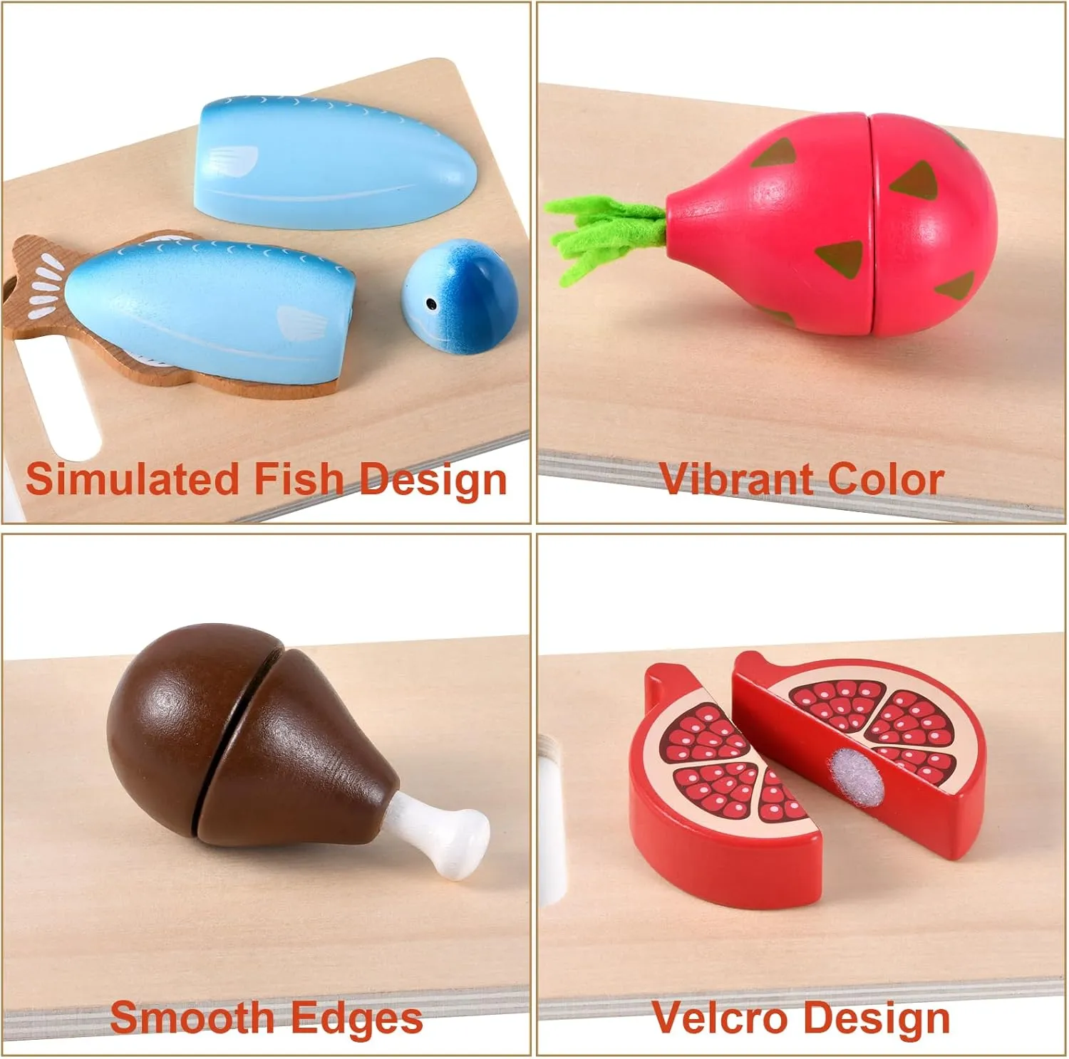 Playset, Play Kitchen Accessories with Apron Pretend slog Cutting Food Montessori Toys for 3  Year Old Girls and Boys WHOHOLL Wooden Play Food Toys for Kids Kitchen 
