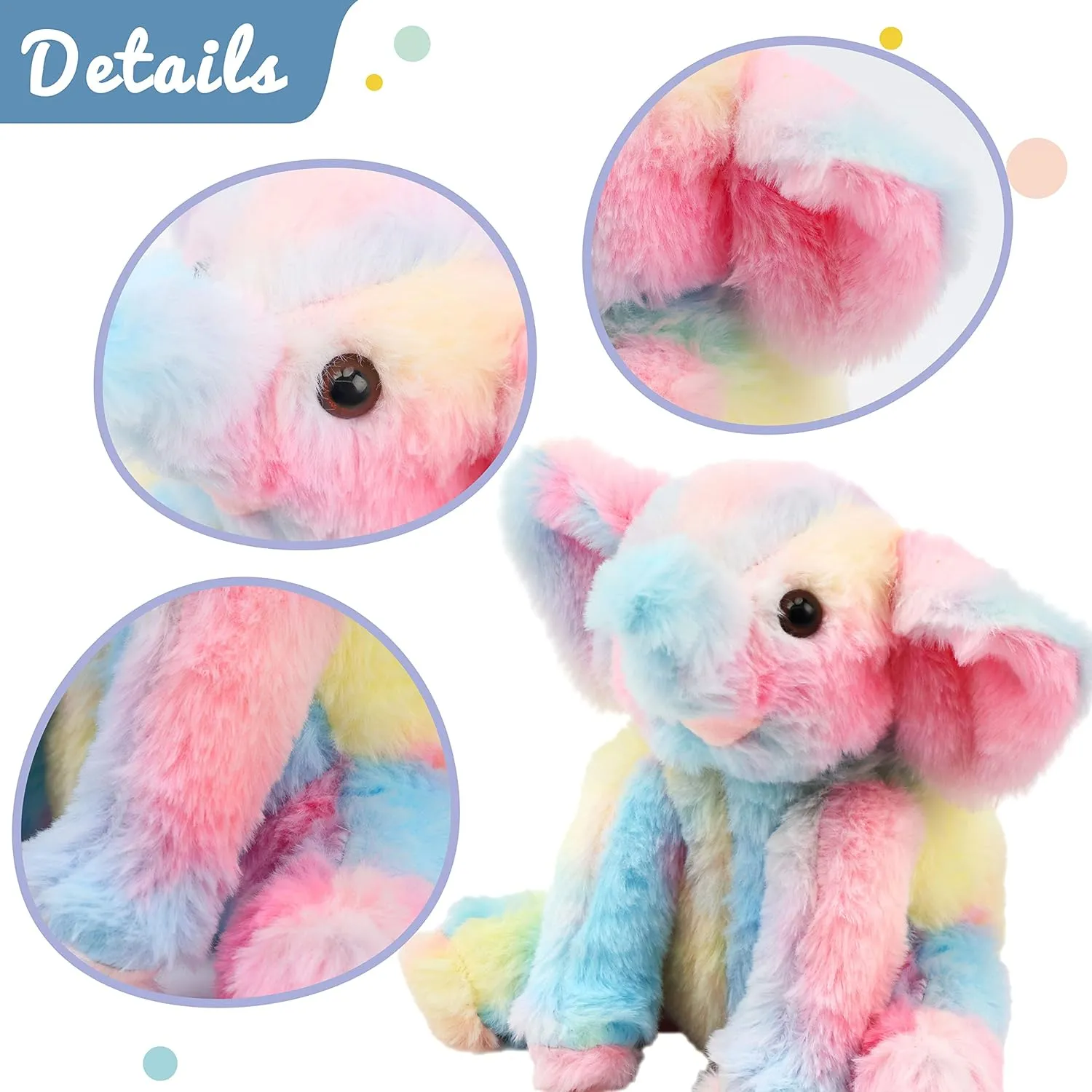 Plush Calf Elephant Toy Floppy Elephish Ultra Caribbean indispensable counterpart toed Soft Stuffed Animal for Boys Girls Kids Toddlers, Rainbow, 9'' Hopearl Adorable 