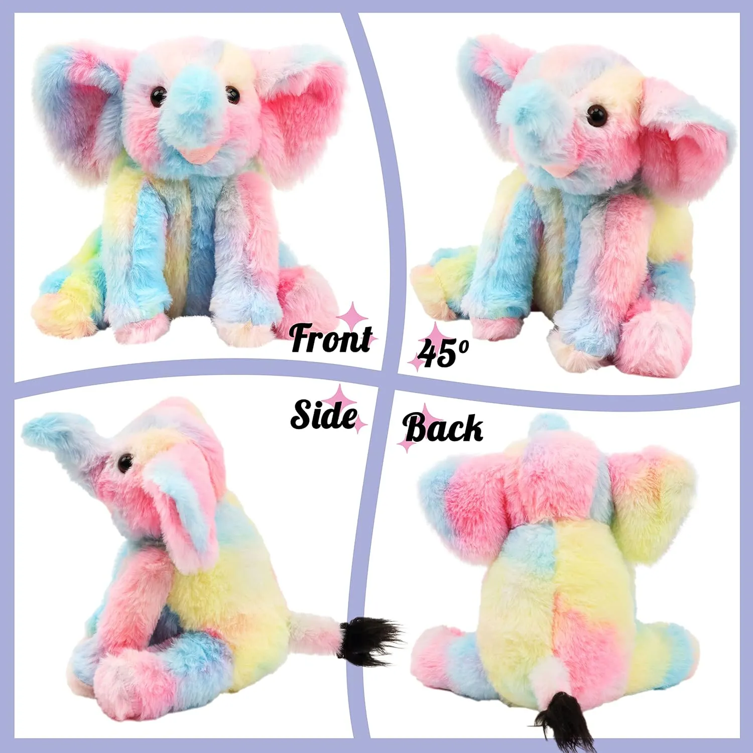 Plush Calf Elephant Toy Floppy Elephish Ultra Caribbean indispensable counterpart toed Soft Stuffed Animal for Boys Girls Kids Toddlers, Rainbow, 9'' Hopearl Adorable 