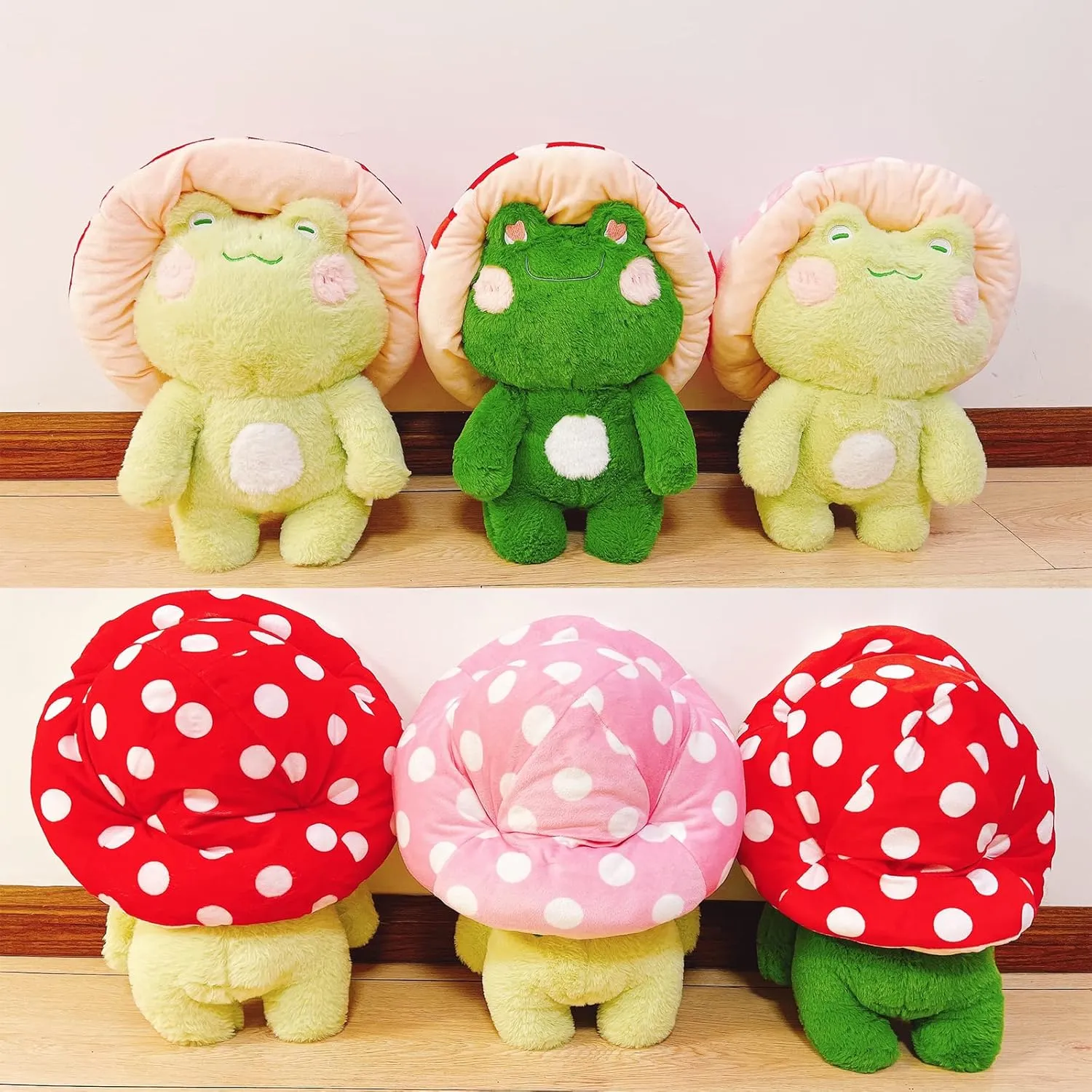 Plush Cute Frog Mushroom Hat firmly improvise problematic Stuffed Animals Kawaii Plush Toys Throw Pillow Home Room Decor Aesthetic Gift(Light Green Frog Pink Hat) Frog 