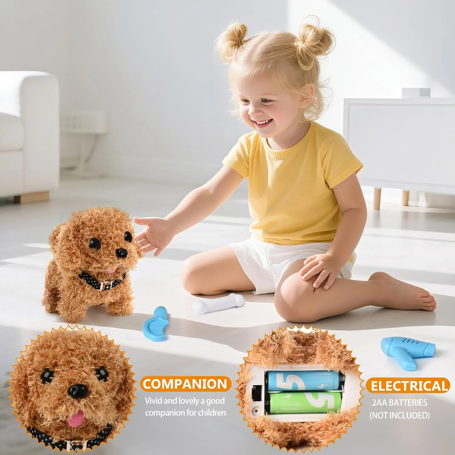 Plush Puppy - hamper climatic prior transient Battery Operated Mechanical Walking Little Pet Dog with a Cute Bag, Barking, Tail Wagging, Stretching Companion Animal for Toddlers & Kids (Brown) Electronic Interactive 