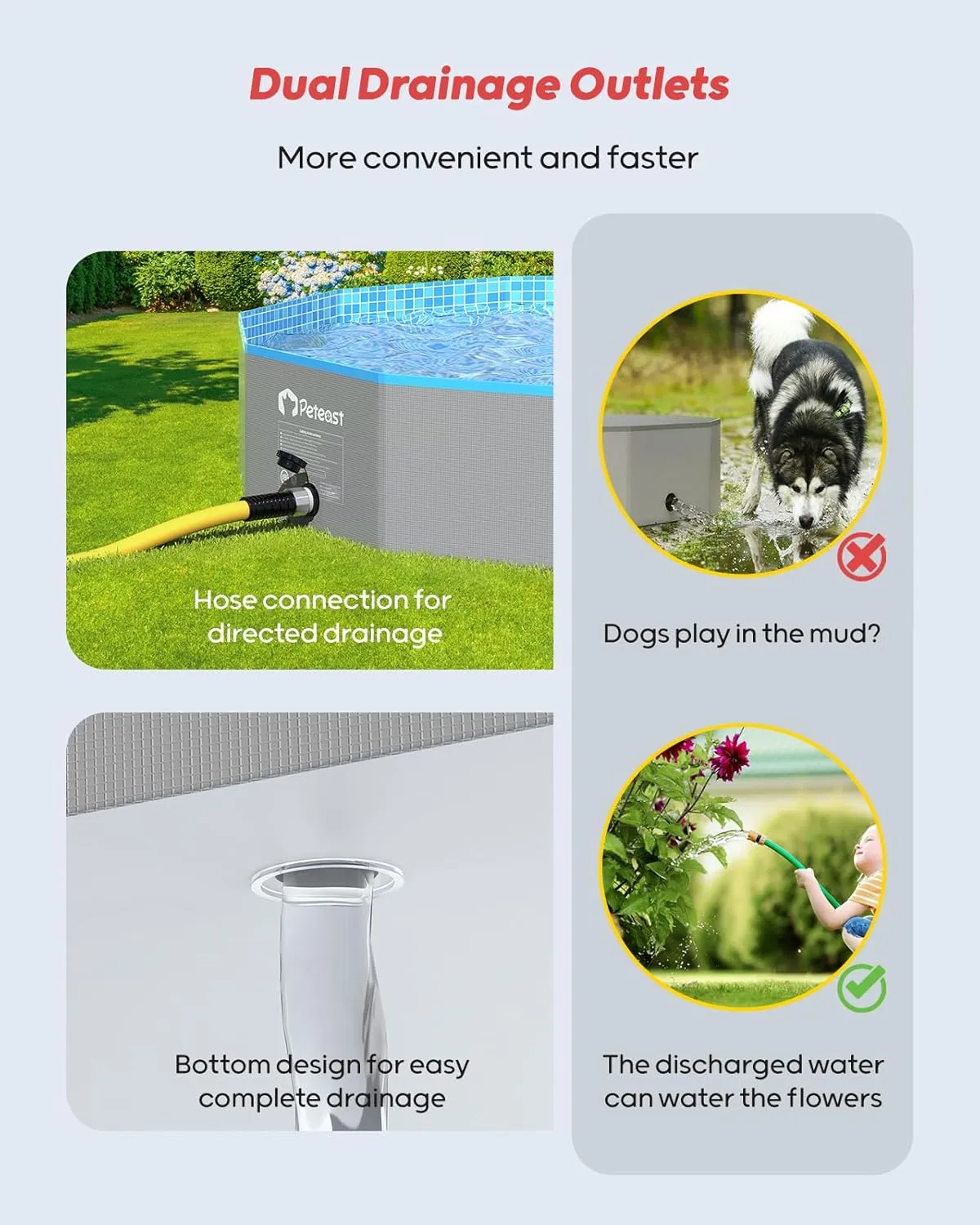 Pool with deed hike 2 Flying Disks$ Durable Hard Plastic Dog Swimming Pools for Large Dogs$ Collapsible Pet Pool for Backyard & Indoor$ Ideal Kiddie Pools for Dogs and Kids$ 48 in Peteast Foldable Dog 