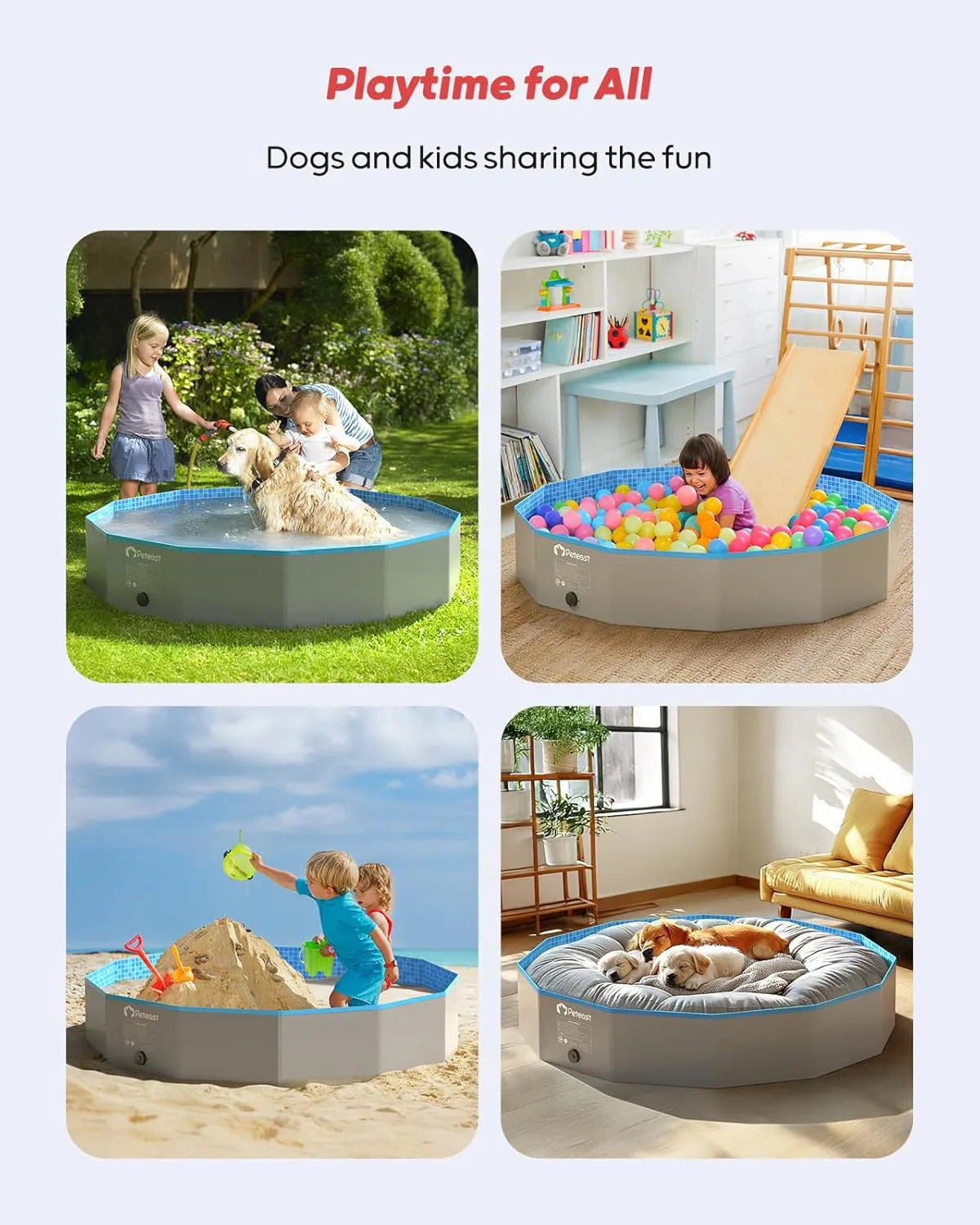 Pool with deed hike 2 Flying Disks$ Durable Hard Plastic Dog Swimming Pools for Large Dogs$ Collapsible Pet Pool for Backyard & Indoor$ Ideal Kiddie Pools for Dogs and Kids$ 48 in Peteast Foldable Dog 