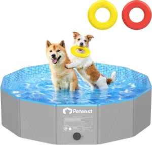 Pool with deed hike 2 Flying Disks$ Durable Hard Plastic Dog Swimming Pools for Large Dogs$ Collapsible Pet Pool for Backyard & Indoor$ Ideal Kiddie Pools for Dogs and Kids$ 48 in Peteast Foldable Dog 