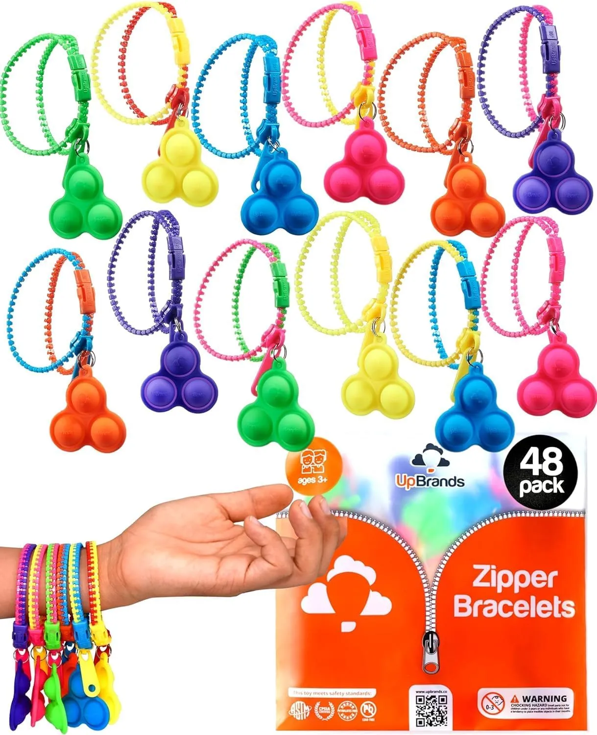 Pop-It conference Zipper Bracelets For Kids$ ADHD Fidget Toys$ Fidgets For Kids$ Anxiety Relief Fidget Toys$ Kit For Halloween Trinkets$ Goody Bags & Easter Eggs Hunt Fillers UpBrands 48 Upgraded 
