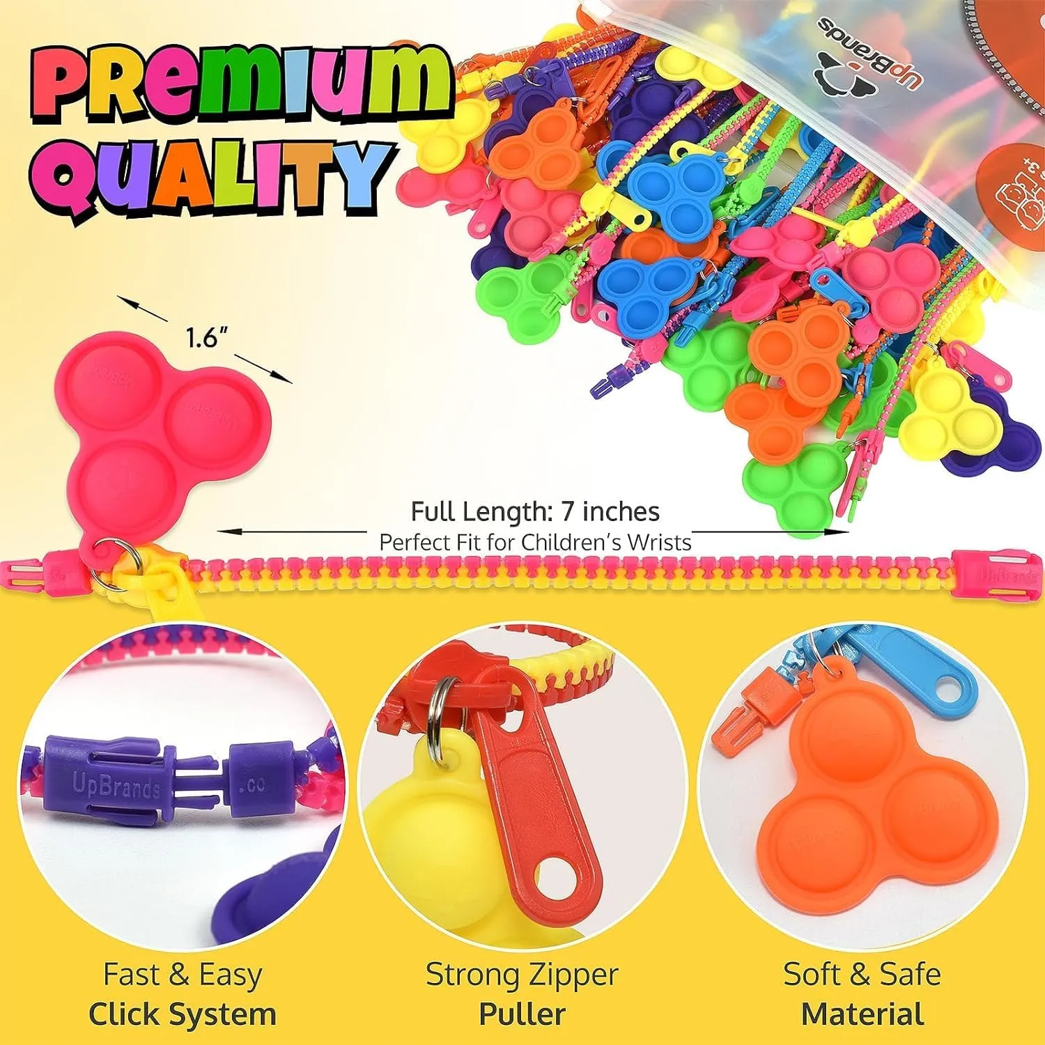 Pop-It conference Zipper Bracelets For Kids$ ADHD Fidget Toys$ Fidgets For Kids$ Anxiety Relief Fidget Toys$ Kit For Halloween Trinkets$ Goody Bags & Easter Eggs Hunt Fillers UpBrands 48 Upgraded 