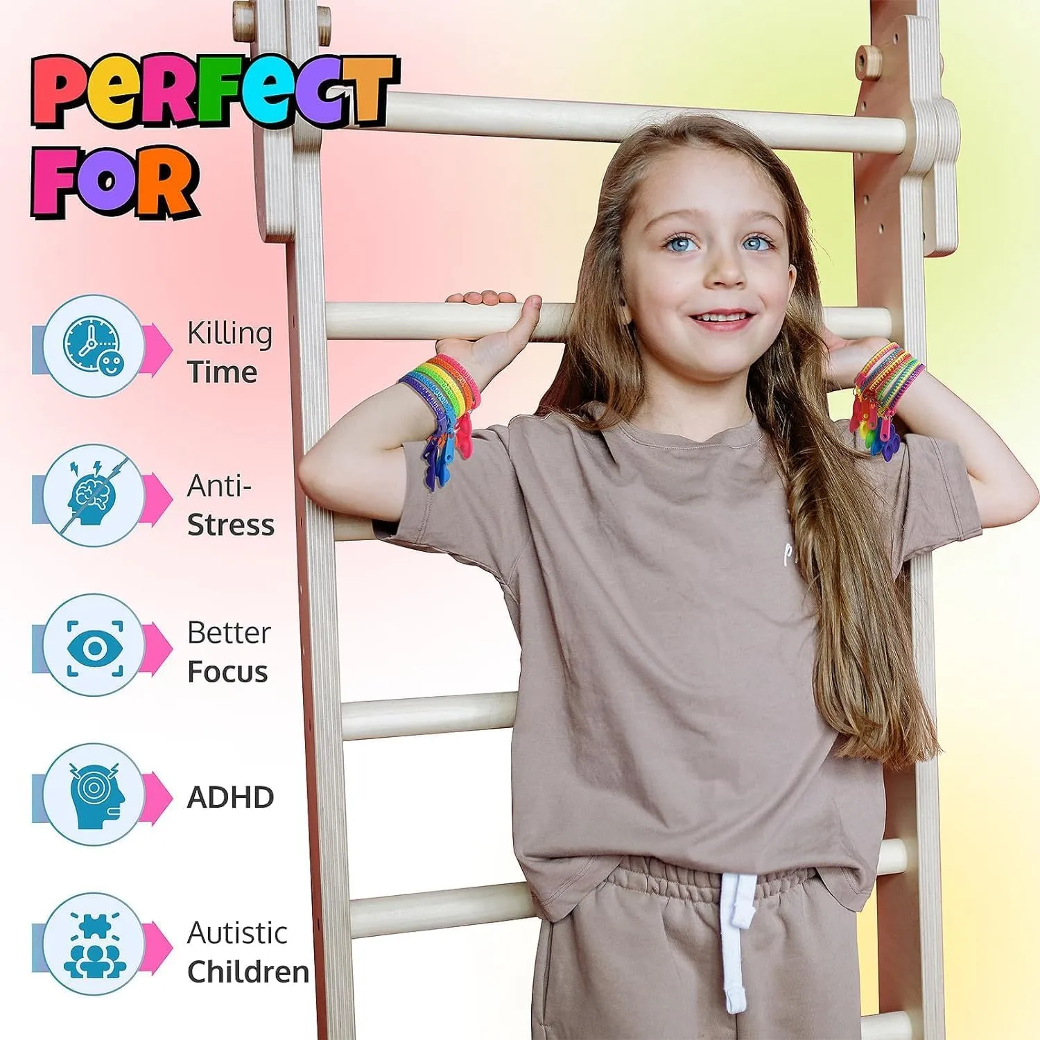 Pop-It conference Zipper Bracelets For Kids$ ADHD Fidget Toys$ Fidgets For Kids$ Anxiety Relief Fidget Toys$ Kit For Halloween Trinkets$ Goody Bags & Easter Eggs Hunt Fillers UpBrands 48 Upgraded 