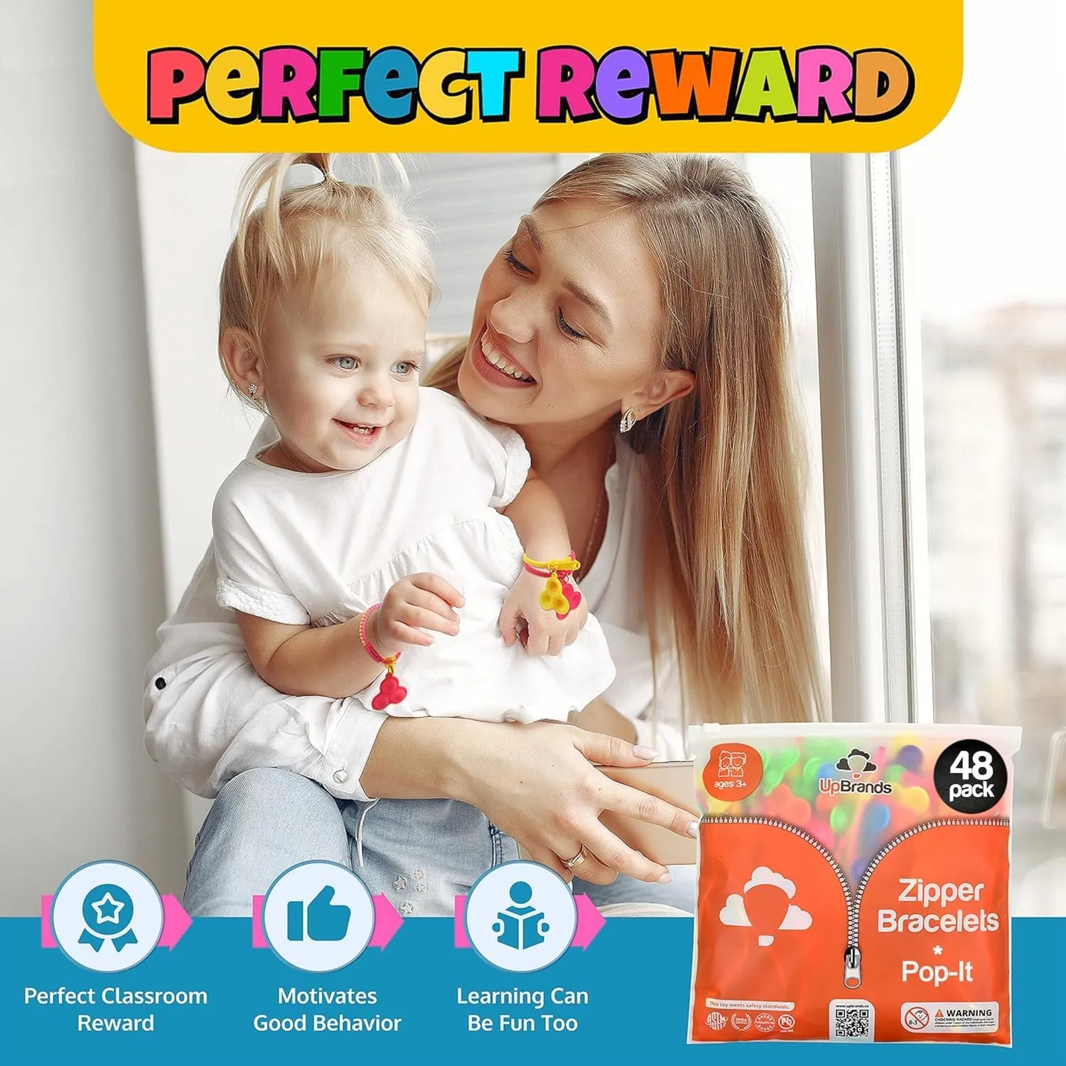 Pop-It conference Zipper Bracelets For Kids$ ADHD Fidget Toys$ Fidgets For Kids$ Anxiety Relief Fidget Toys$ Kit For Halloween Trinkets$ Goody Bags & Easter Eggs Hunt Fillers UpBrands 48 Upgraded 