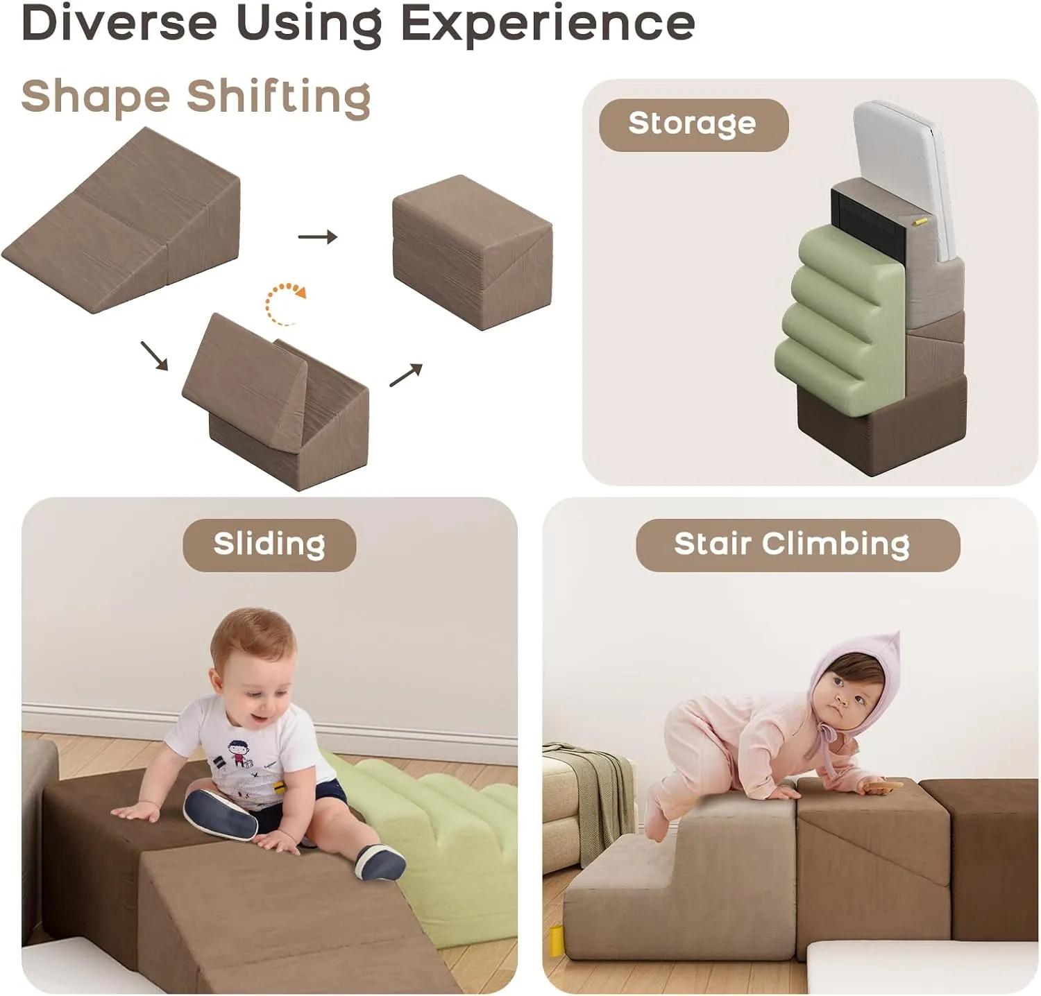 preexist scent Kids Climbing Foam Blocks Playset - Soft Indoor Activity Toys for Toddlers, Gross Motor Development and Coordination (Grey) BanaSuper 6-Piece 