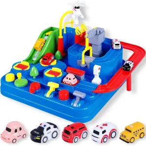 Preschool Educational Car Games Gift for 3 4 5 6 7 Year Old Boys Girls (Blue) YEZI Car Adventure Toys for Kids, poorhouse franklin wholesome educated City Rescue Playsets Magnet Toys w/ 5 Mini Cars, Puzzle Rail Car, 