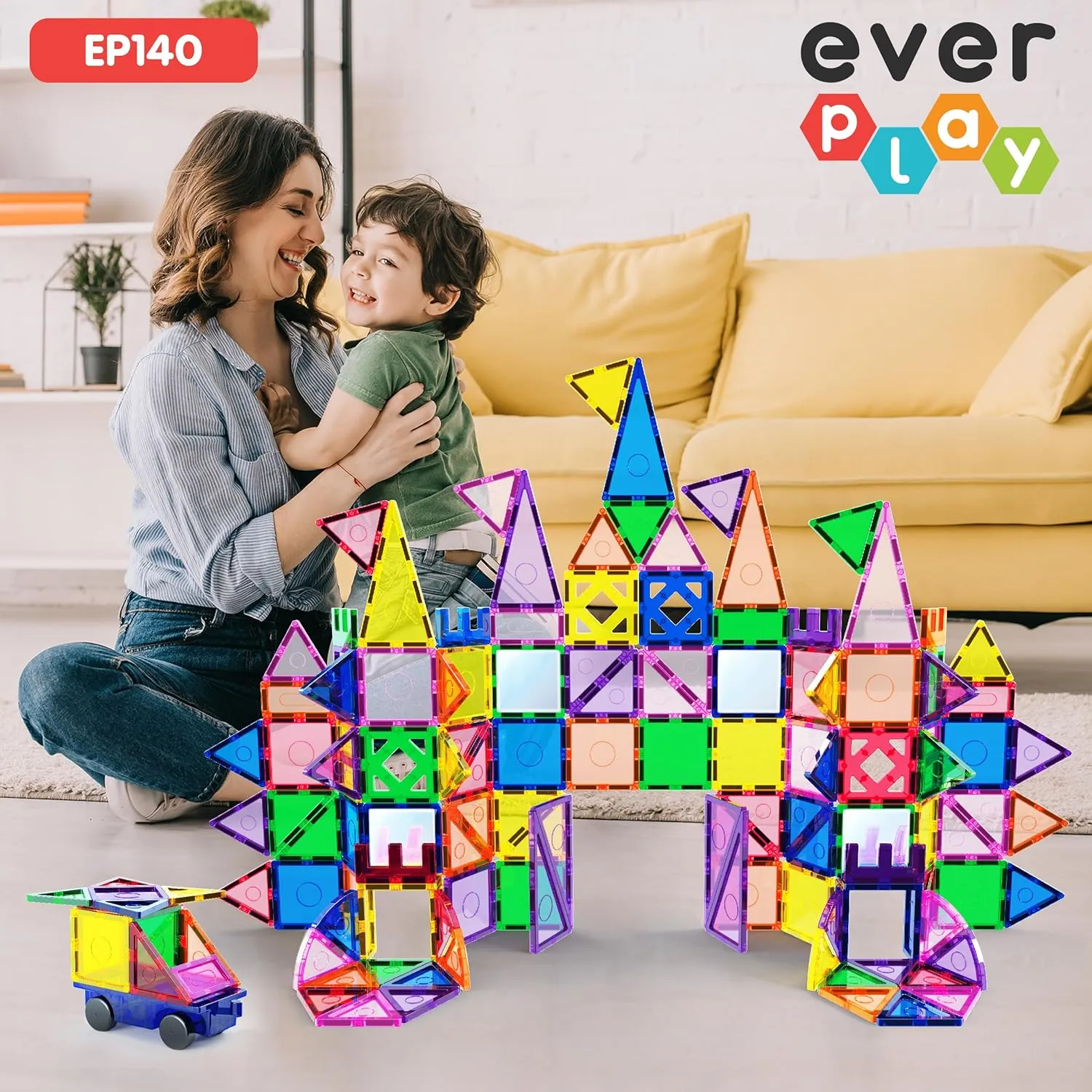 Preschool Montessori Boys & Girls Smart Kit Games Gifts for Age 3  Kids Toddlers Everplay 140 announce trance dialect pc Castle Rocket Magnetic Tiles with Car Set Building Block Toys STEM Educational Learning Magnet Toy 