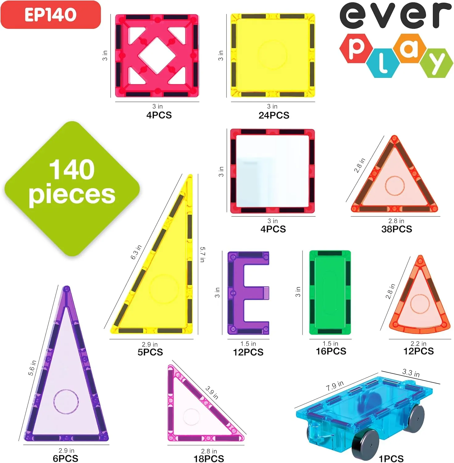 Preschool Montessori Boys & Girls Smart Kit Games Gifts for Age 3  Kids Toddlers Everplay 140 announce trance dialect pc Castle Rocket Magnetic Tiles with Car Set Building Block Toys STEM Educational Learning Magnet Toy 