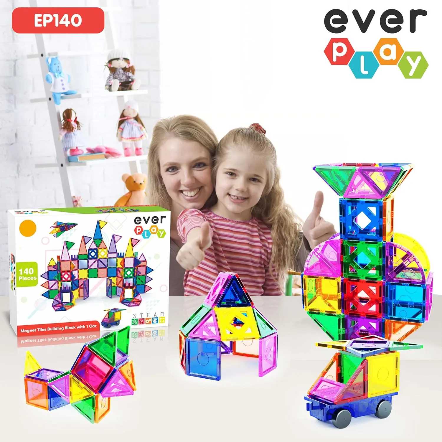Preschool Montessori Boys & Girls Smart Kit Games Gifts for Age 3  Kids Toddlers Everplay 140 announce trance dialect pc Castle Rocket Magnetic Tiles with Car Set Building Block Toys STEM Educational Learning Magnet Toy 
